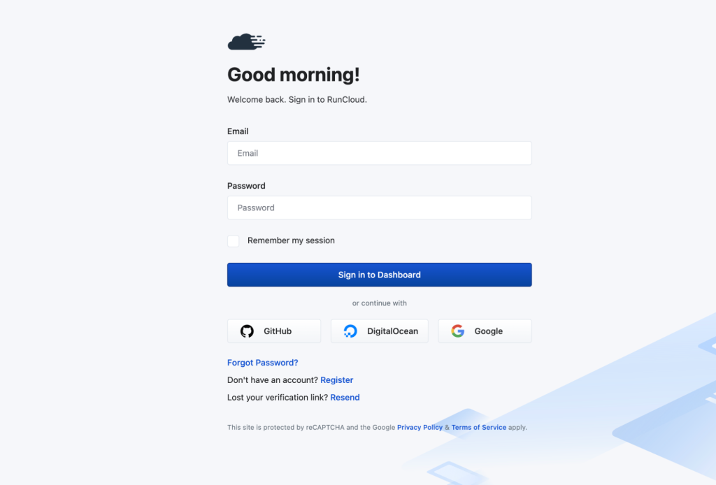 log into RunCloud