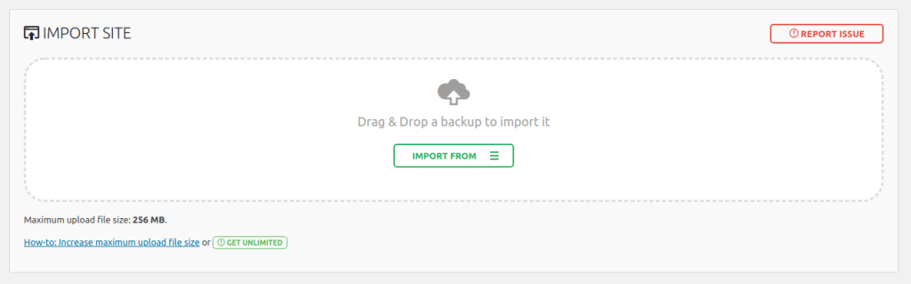 all in one wp migrate import site