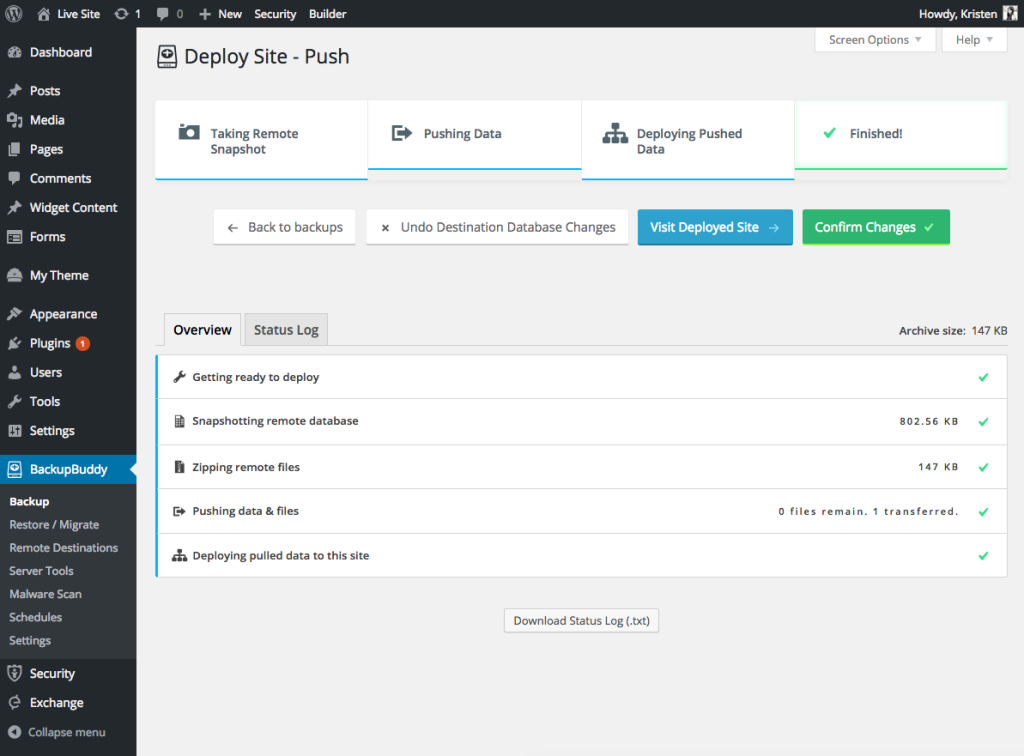 BackupBuddy plugin to create WordPress staging site