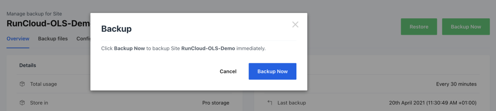 RunCloud On-Demand Backups