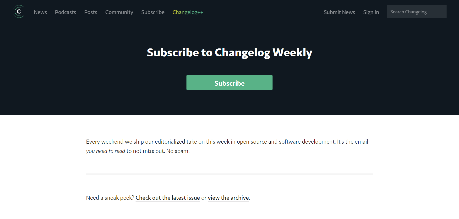 Changelog Weekly signup form