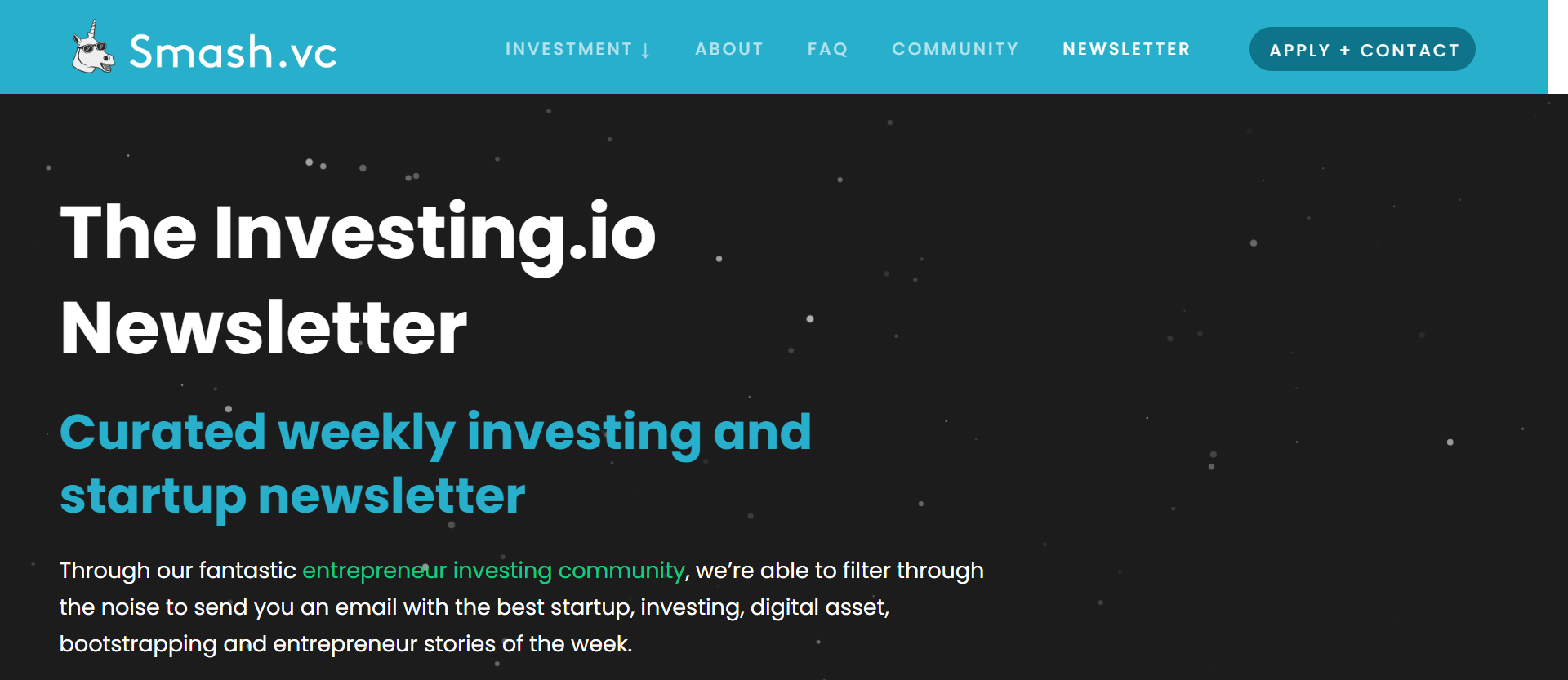 investing.io newsletter from smash.vc 