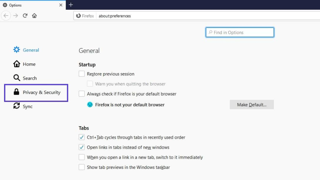 privacy setting firefox