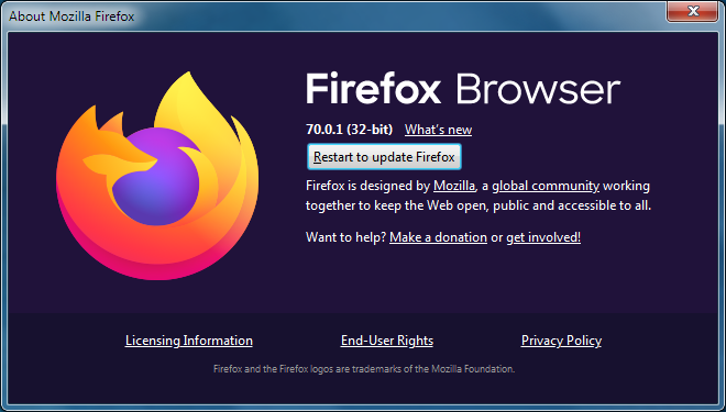 screenshot of firefox updating