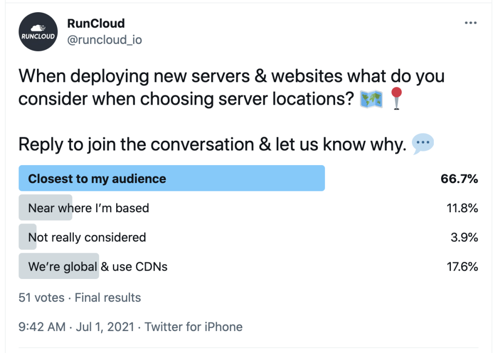 Runcloud Survey on choosing ideal server location