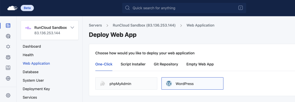 RunCloud Web Application New