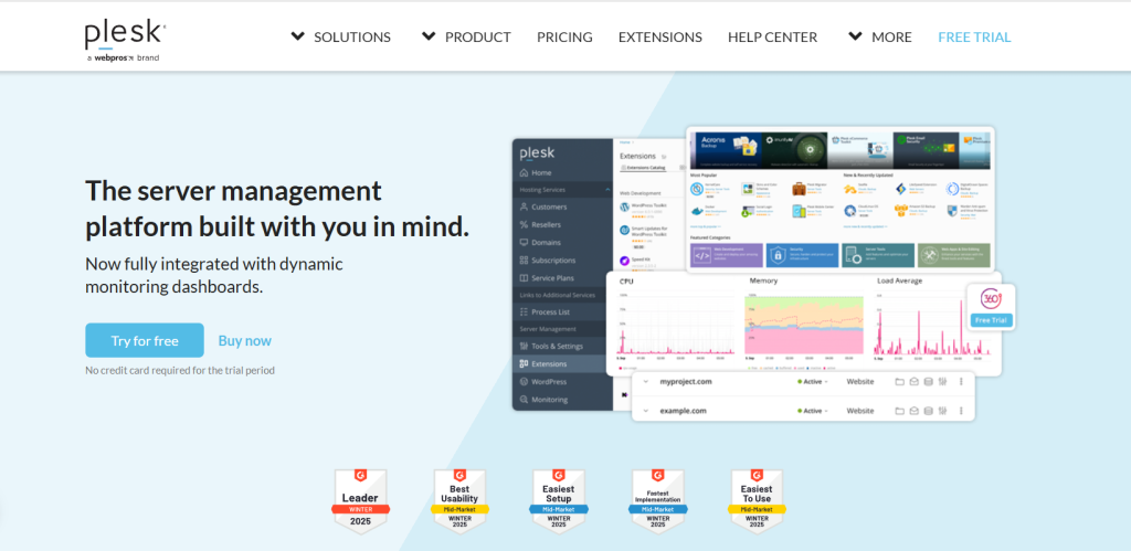 Plesk website homepage