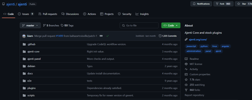Ajenti github repository