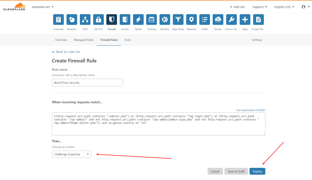 Secure Your WordPress Site With Cloudflare Firewall challange captcha and deploy