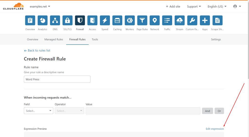 Secure Your WordPress Site With Cloudflare Firewall edit expression