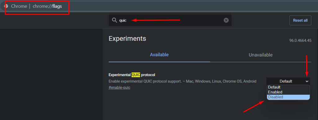 disable quic protocol