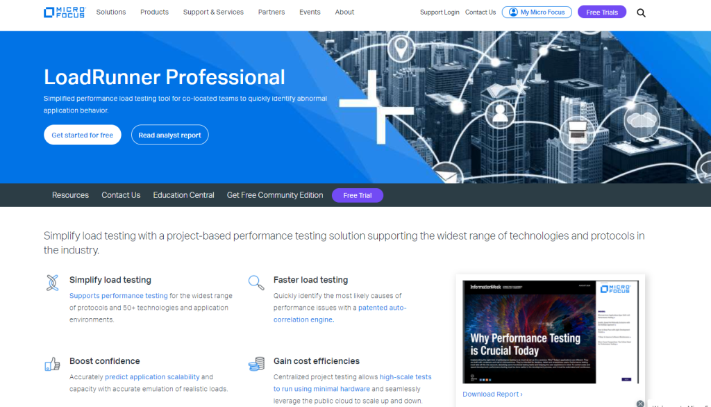 loadrunner performance testing tool homepage