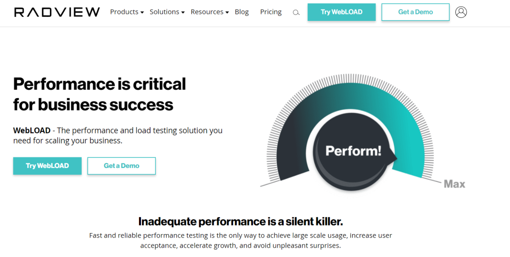 radview webload performance testing tool homepage