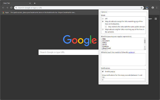 skip redirect privacy extension