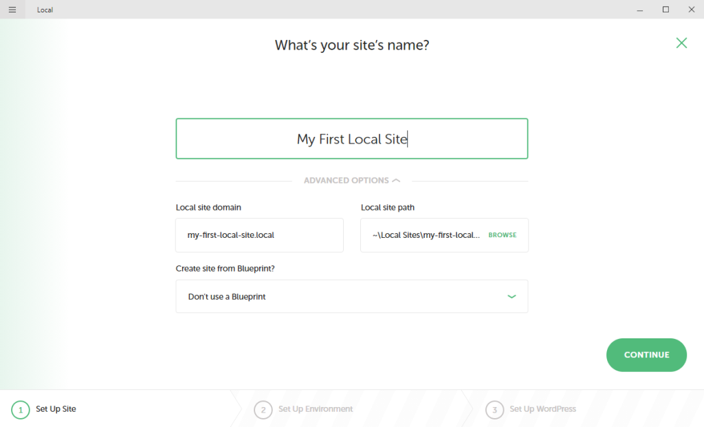 advanced option on setting up site's name