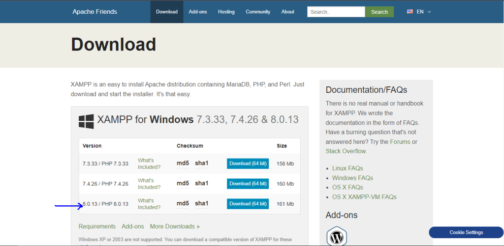 apache website xampp download