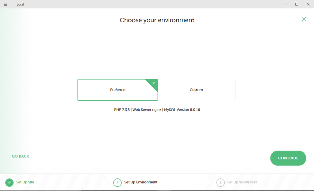 choosing environment in local