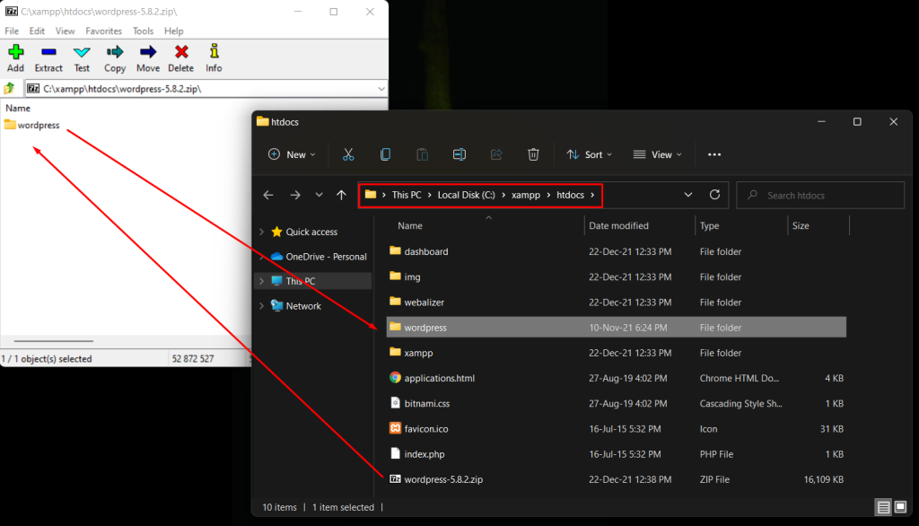extracted files to htdocs