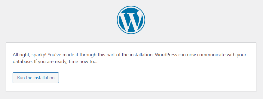final stage of running wordpress installation