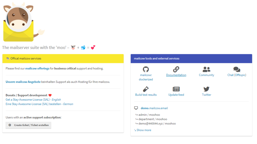 Mailcow homepage