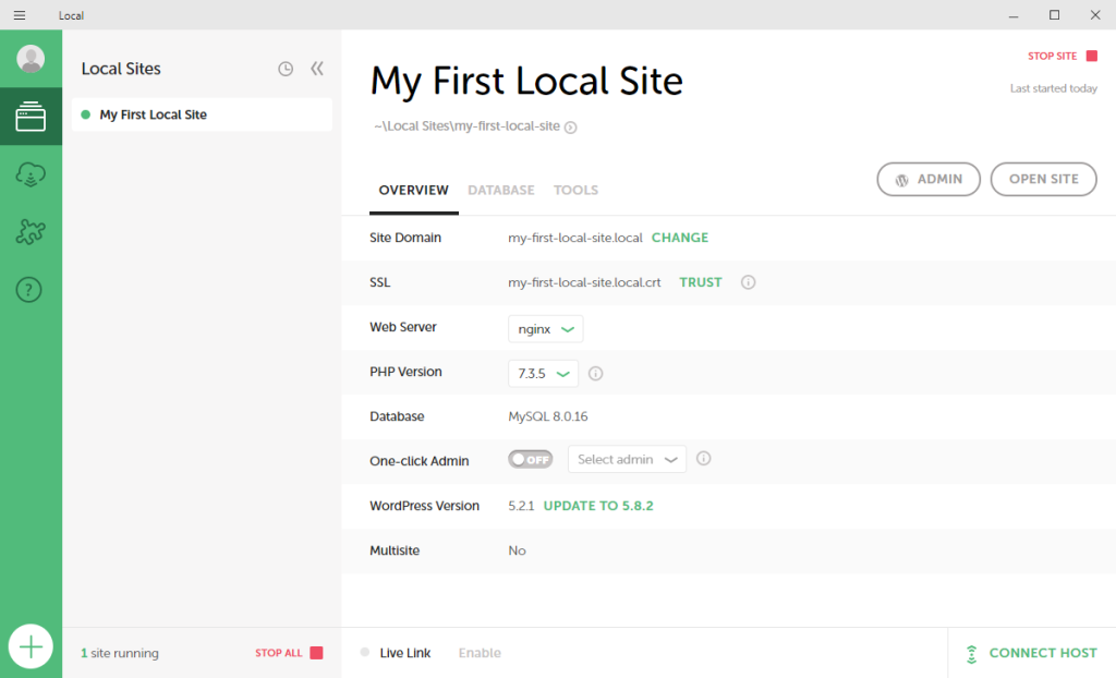 new local site overview dashboard