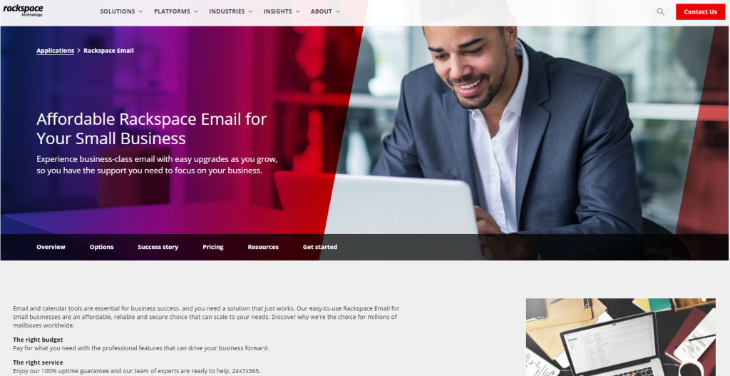 Racketspace email homepage
