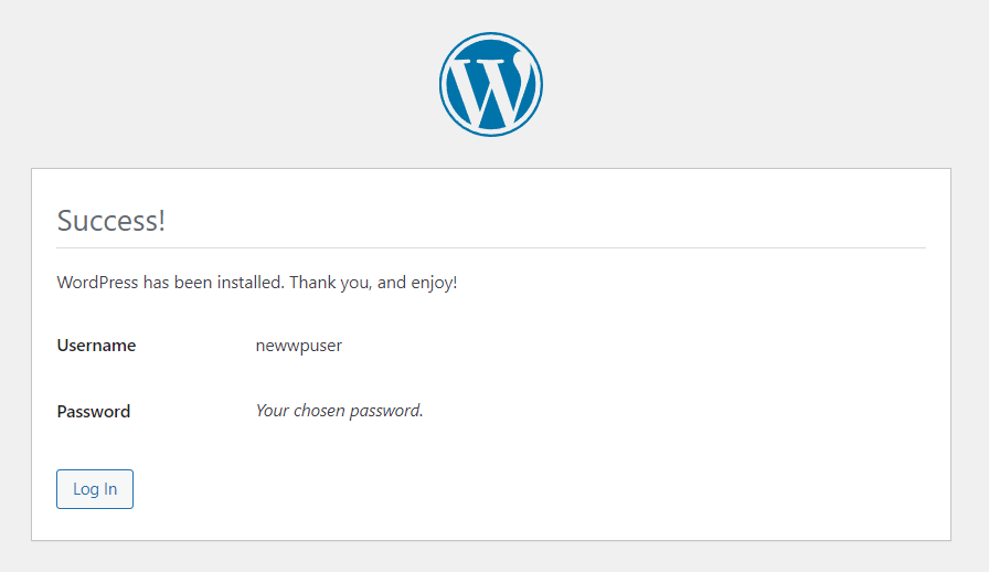 wordpress installation completed