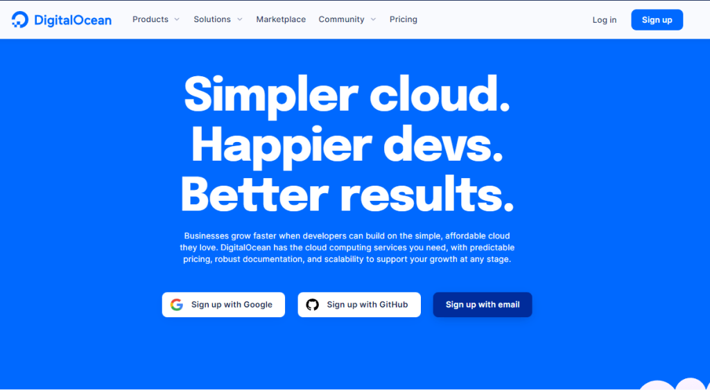 digital ocean homepage