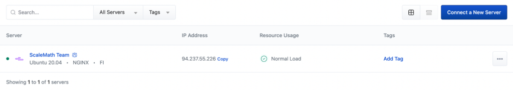 connected servers overview in runcloud dashboard