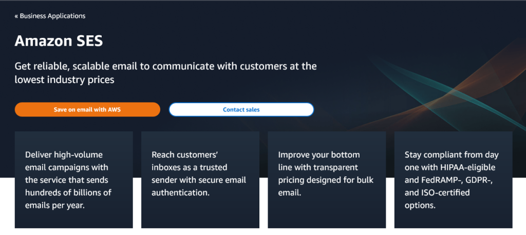 amazon ses Transactional Email Service homepage