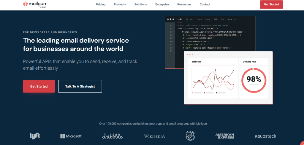 mailgun Transactional Email Service homepage