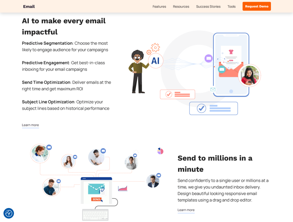 netcore cloud Transactional Email Service homepage