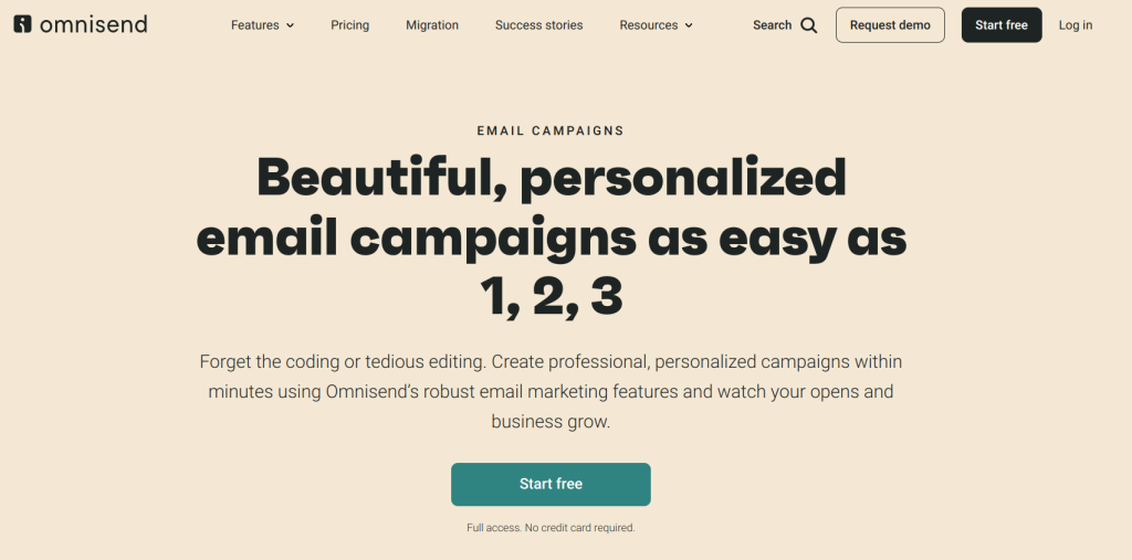 omnisend Transactional Email Service homepage