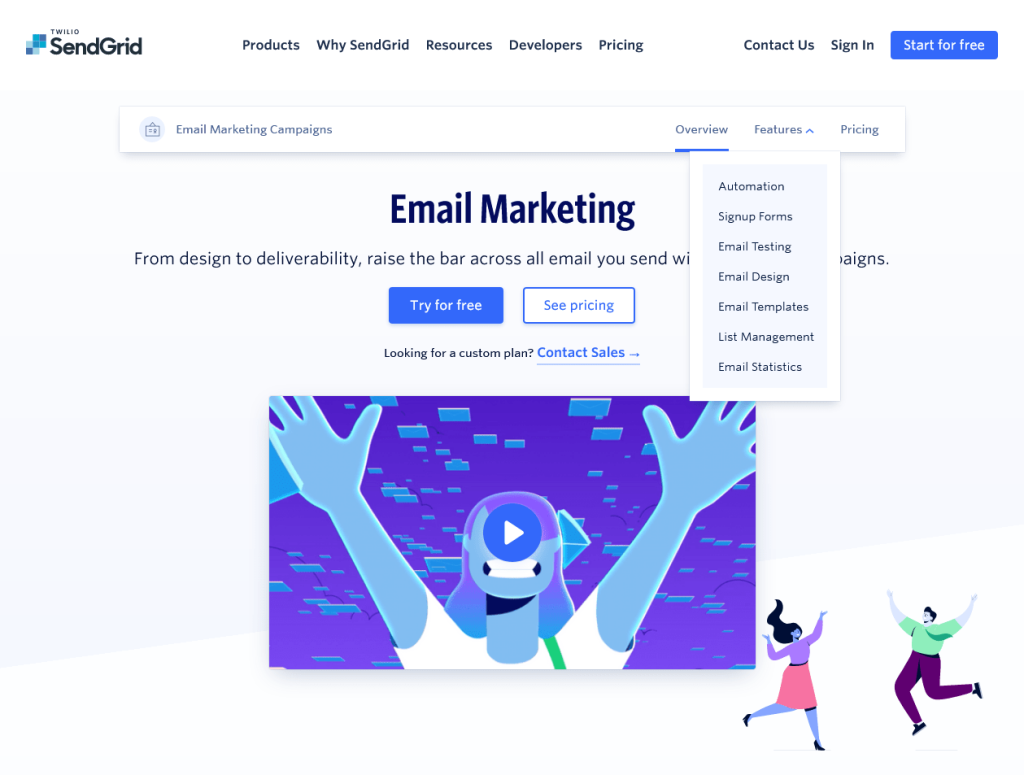 sendgrid Transactional Email Service homepage