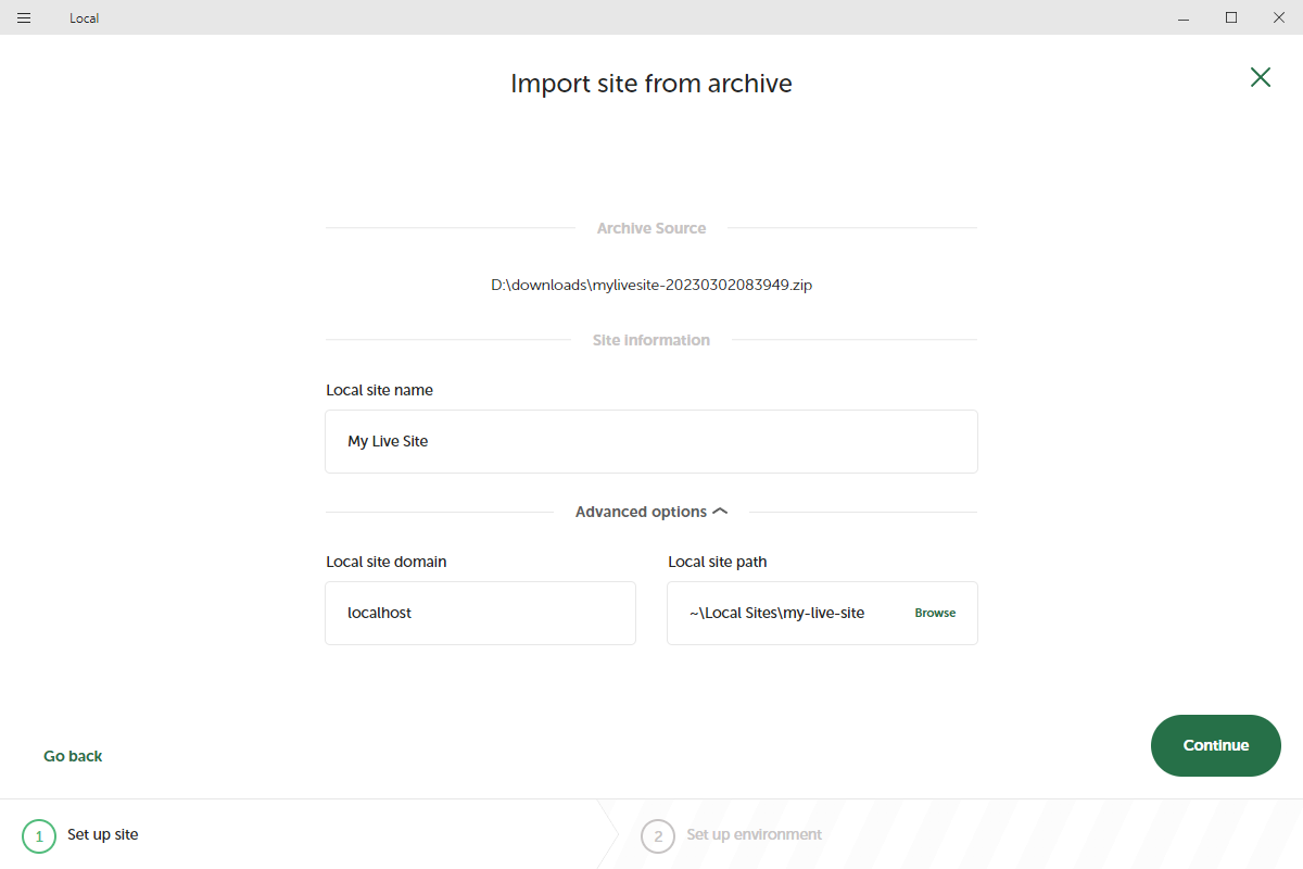 Import Archive LocalWP
