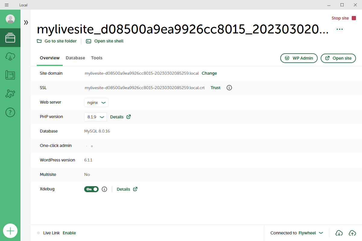 LocalWP dashboard staging