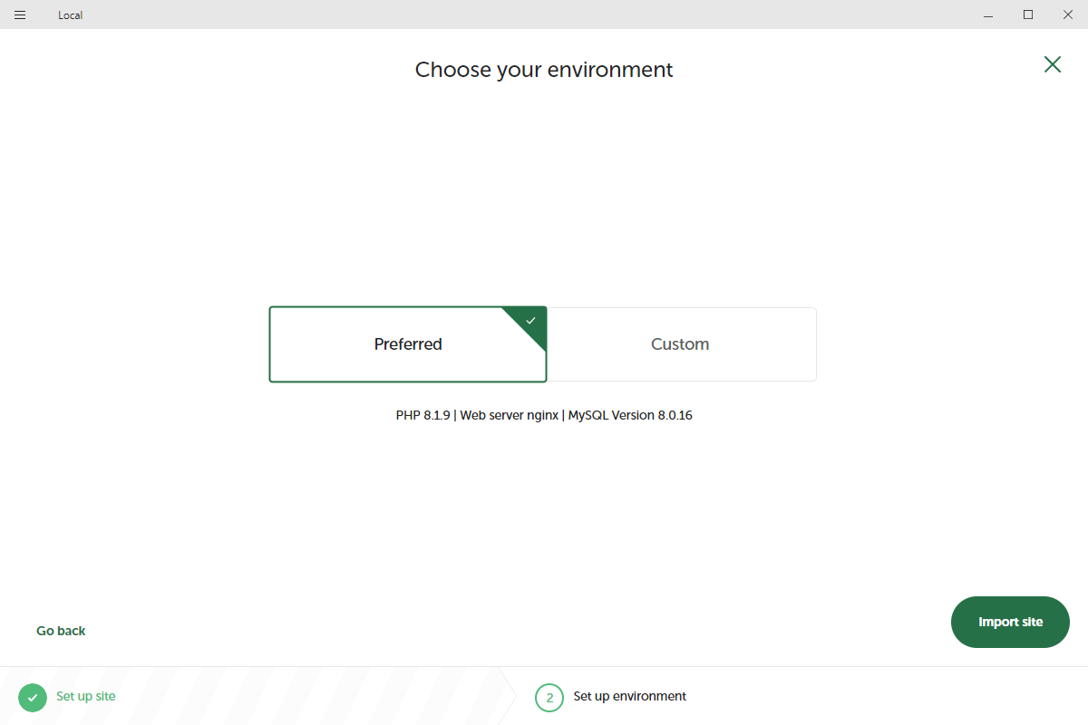 choose environment WordPress