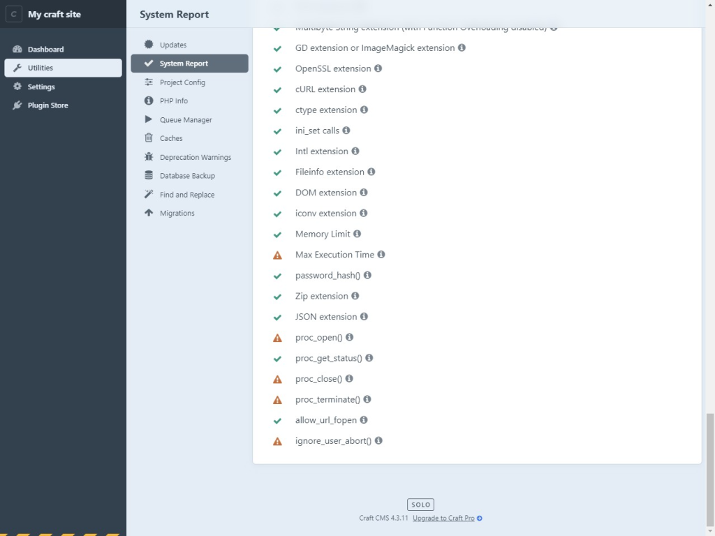 health checks, System Overview CraftCMS