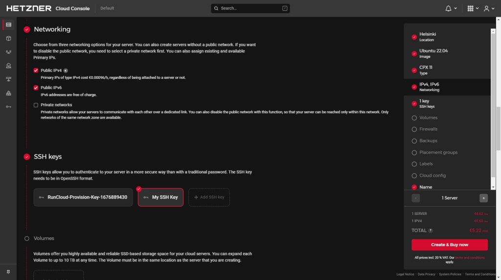 Configuring SSH key on Hetzner Cloud