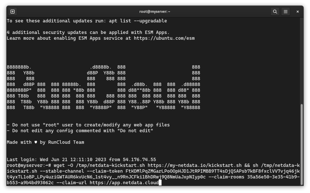 Executing Netdata installation script on RunCloud