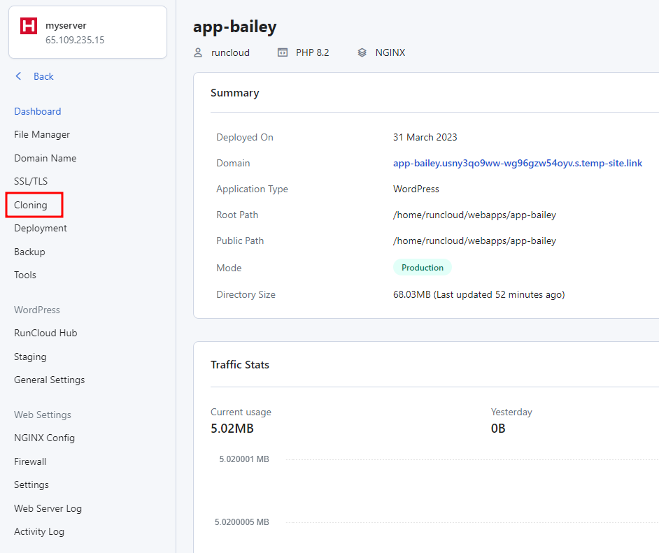 Cloning an application on RunCLoud