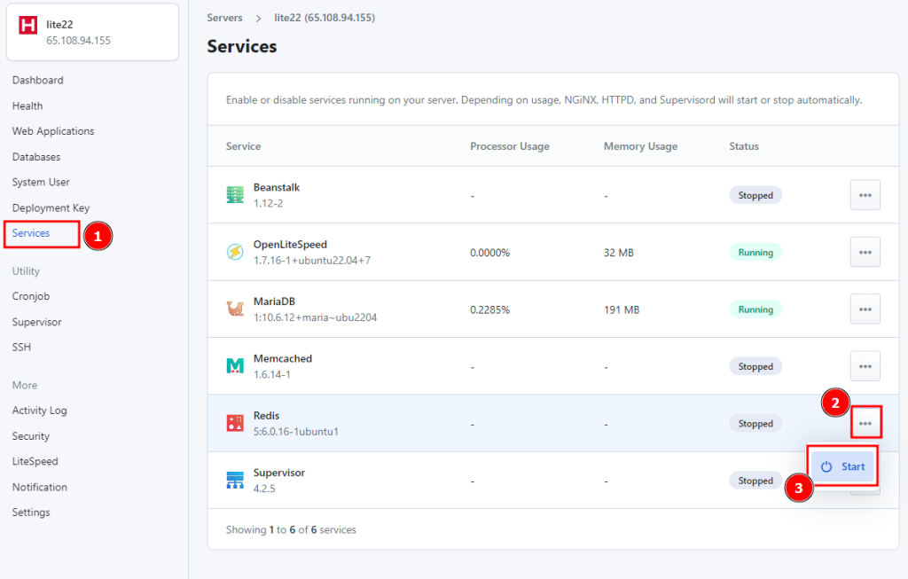 Enable Redis on RunCloud