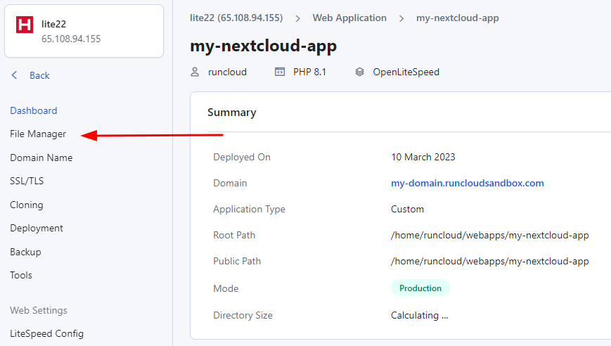 RunCloud file manager