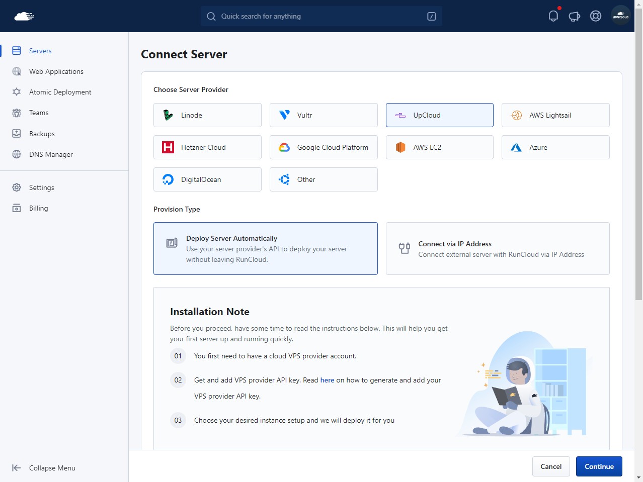 Upcloud create server