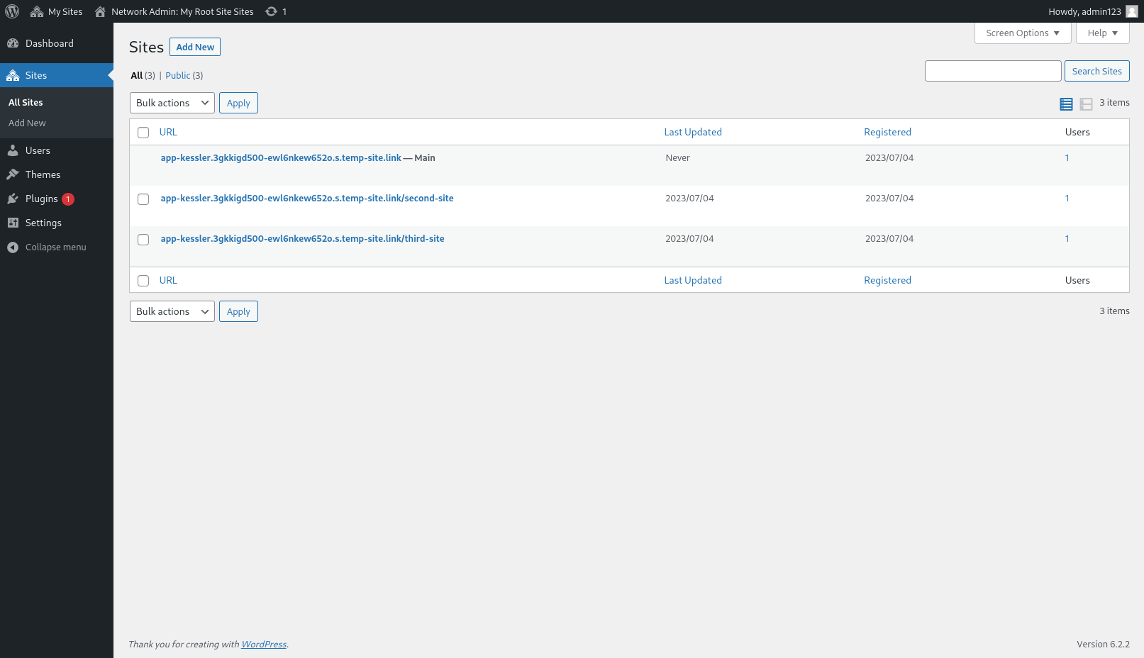 Viewing all websites on WordPress Multisite network