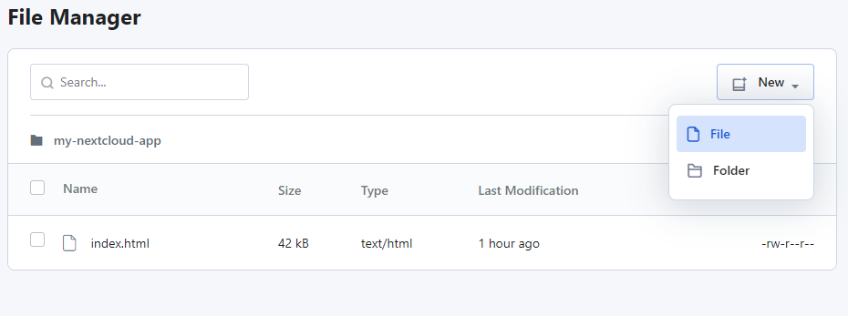 create a file using runcloud file manager