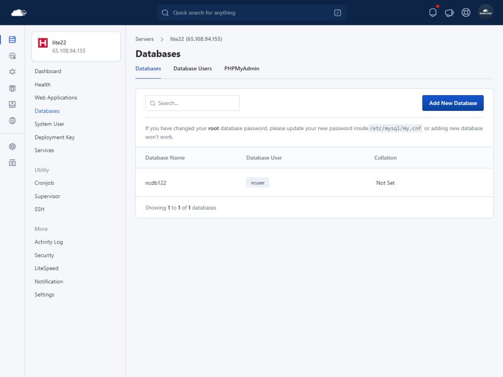 nextcloud database create