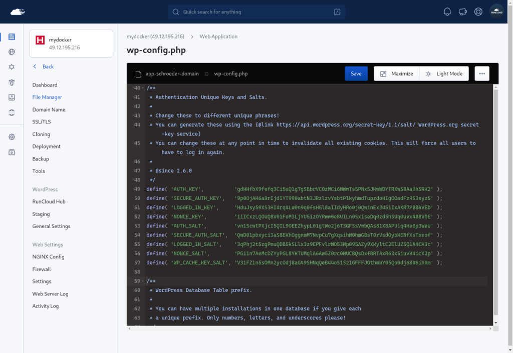 salts in wp-config.php file