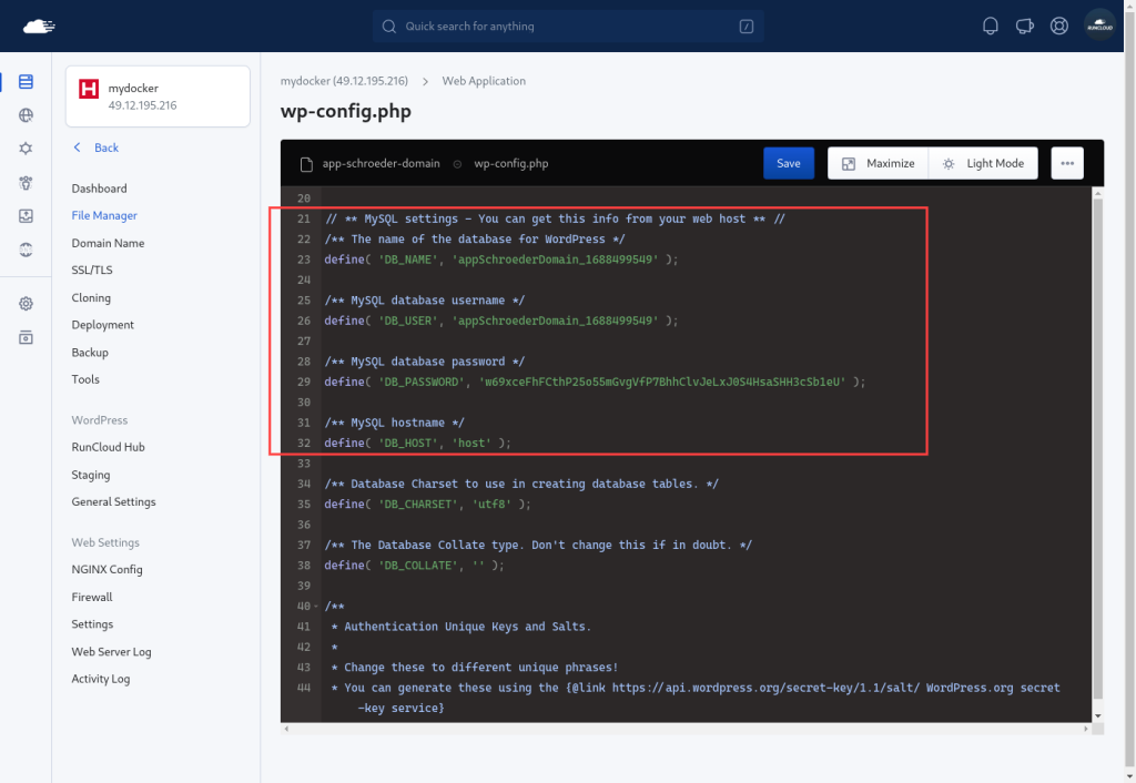 editing wp-config.php file