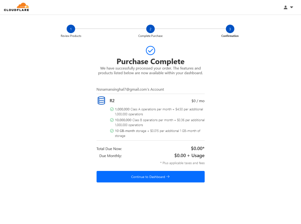 Cloudflare R2 purchase dashboard